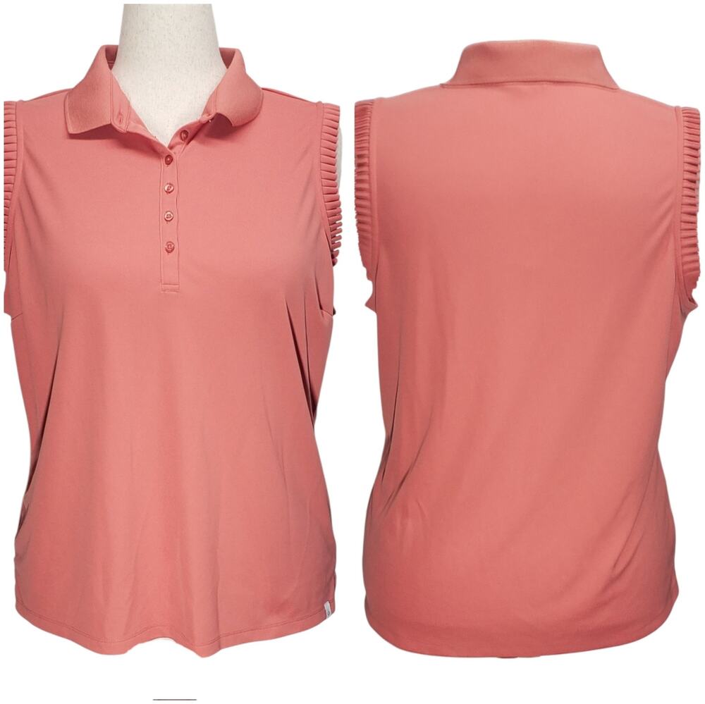 Lady Hagen Women’s Coral Sleeveless Golf Polo XXL Ruffle Trim Performance Top